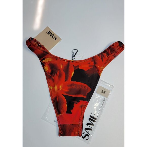 SAME Los Angeles Swim Bikiny Bottom Womens Floral 90s Color Red High Weist SZ M - Picture 8 of 8